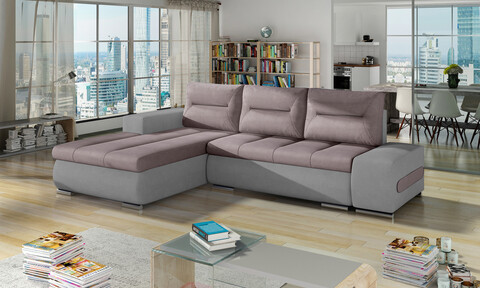 Coltar extensibil stanga 4 locuri ELTAP, Ov47, Ottavio, 275x180x85 cm, lemn/poliester, roz/gri inchis