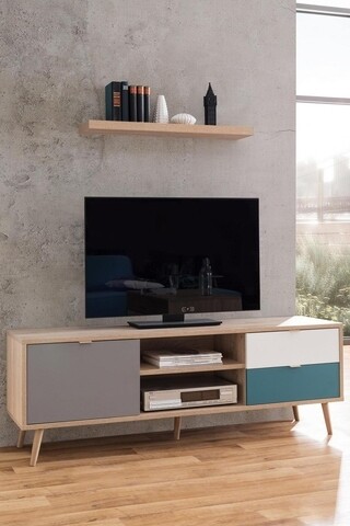 Comoda TV, Finori, Cuba 54, 150 x 52 x 40 cm, PAL/lemn/plastic, multicolor Finori imagine 2022 by aka-home.ro