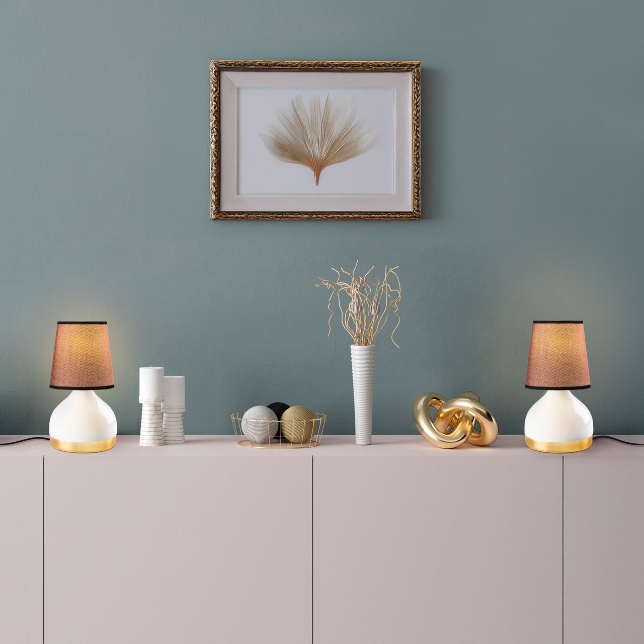 Set de lămpi de masă, Opviq, 892OPV2562, Alb/Maro deschis - imagine 2