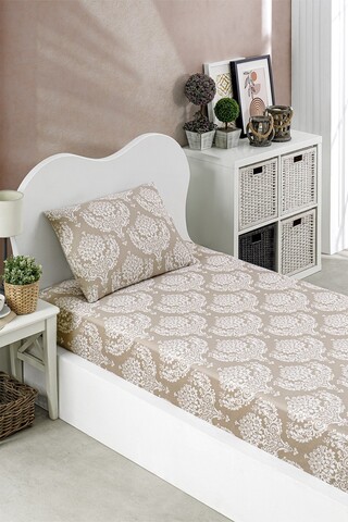 Set de pat pentru o persoana (cearceaf cu elastic si perna) 2 piese, Post - Brown, Eponj Home, 65% bumbac/35% poliester
