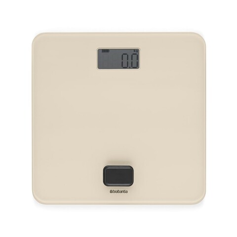Cantar digital pentru baie, Brabantia, Soft Beige, 30x30x4.3 cm, fara baterii, polipropilena/sticla, bej