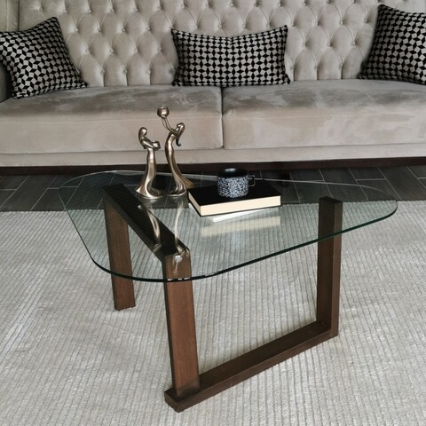 Masuta de cafea, Neostill, Cam Orta Sehpa S302, 96 x 41 x 81 cm, lemn solid/sticla temperata, nuc Masute living