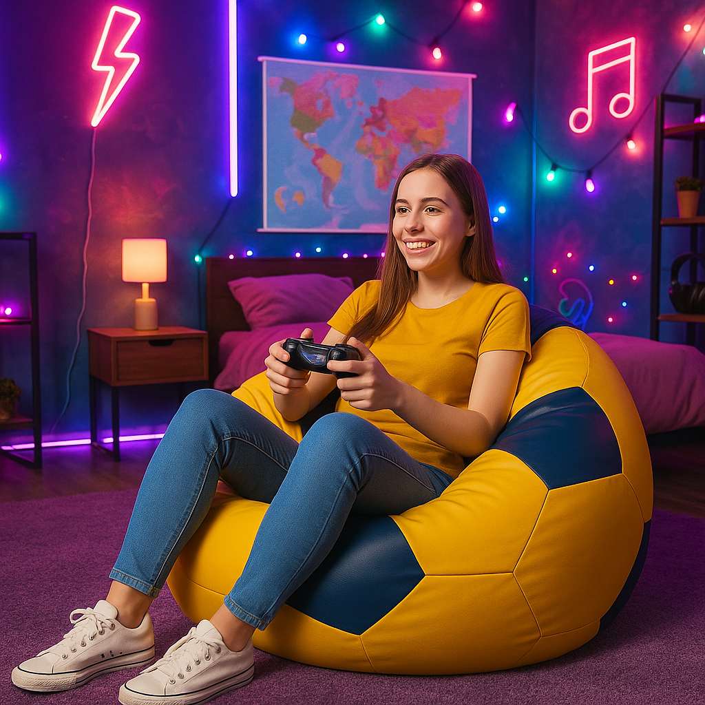 Bean Bag, Atelier del Sofa, 535PFT1224, Piele ecologica, Galben / Albastru