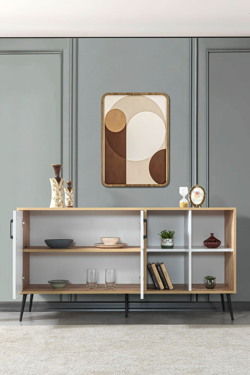 Consola, Hanah Home, Şile 4611, 160x83x44 cm, PAL, Stejar Safir / Alb — imaginea 2