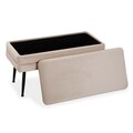 Bancheta cu spatiu de depozitare Madison, Versa, 79.5 x 42 x 37.5 cm, catifea/lemn de pin, bej