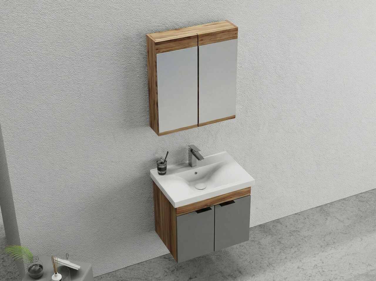 Set mobilier de baie (2 piese), Hanah Home, Carıno 65, Pin / Gri mat - view 3