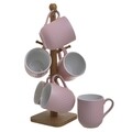 Set 6 cani si suport Bria, InArt, 17x17x38 cm, 220 ml, portelan, roz