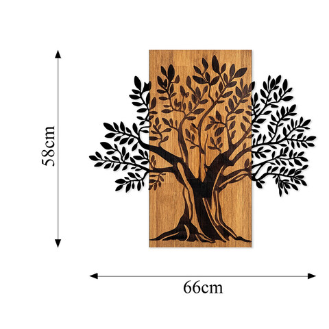 Decoratiune de perete, Monumental Tree 2, 50% lemn/50% metal, Dimensiune: 65 x 58 cm, Nuc / Negru