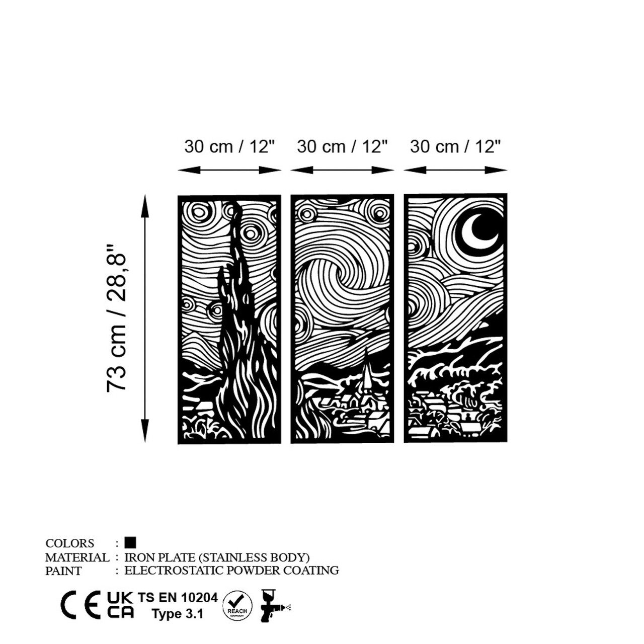 Decoratiune de perete, Vangogh, Dimensiuni: 3 x 30 x 73 cm, Negru - view 6