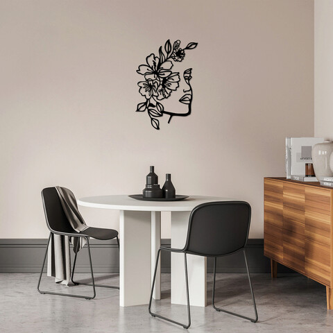 Decoratiune de perete, flower women, metal, 48 x 70 cm, negru