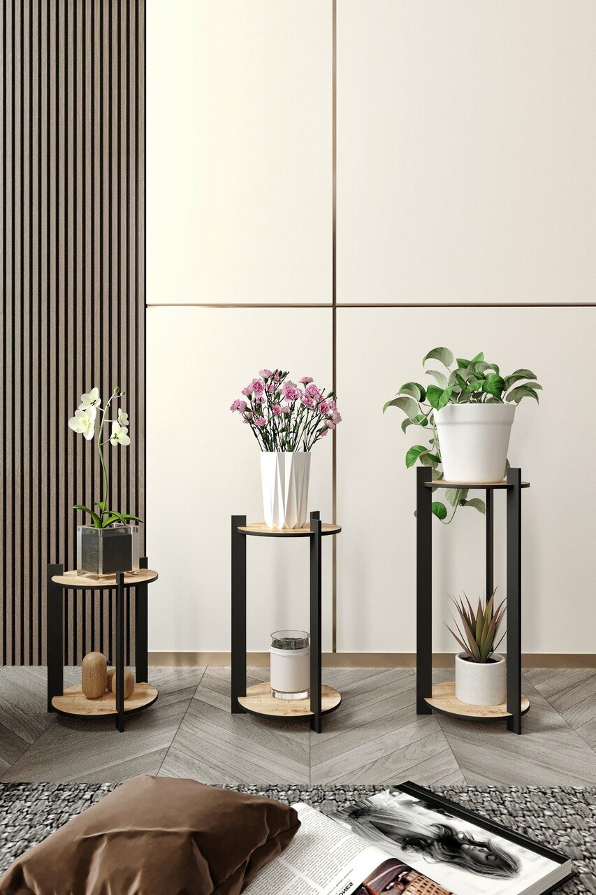 Suport din lemn pentru plante, Poter, Flower Desk Round, MDF , Stejar - 2 | YEO