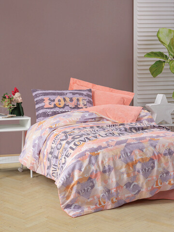 Lenjerie de pat dubla king (fr), love - powder, cotton box, bumbac ranforce