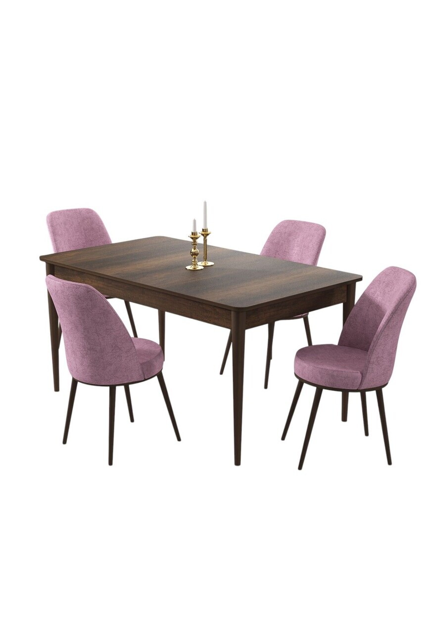 Set masa si scaune (5 piese), Hanah Home, Pir, Model baroc din lemn / Roz — imaginea 2