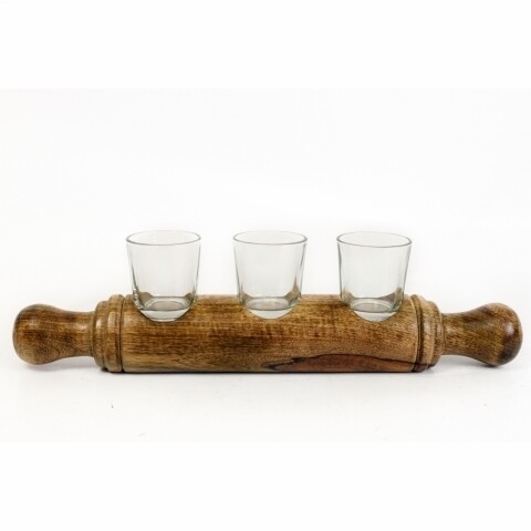 Suport pentru 3 lumanari, Tea Light, Bedora, 39x6 cm, lemn/sticla, natur