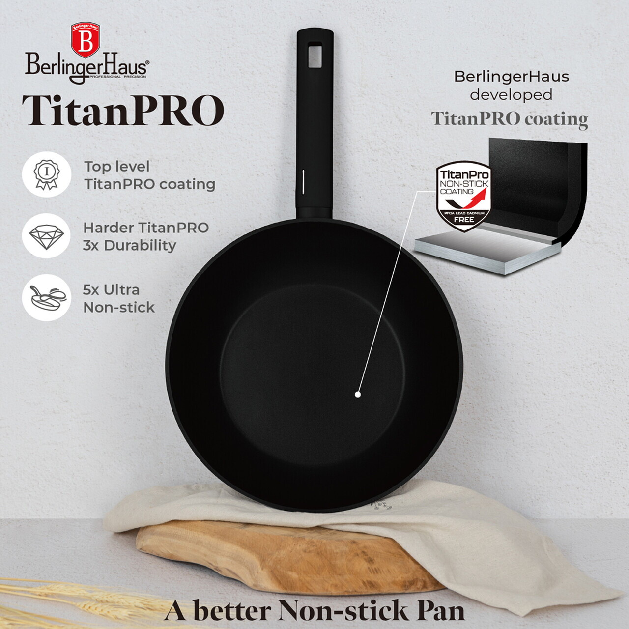 Tigaie Wok Berlinger Haus, Matte Black, 28 cm, 3.2 L, aluminiu forjat, negru - imagine 12