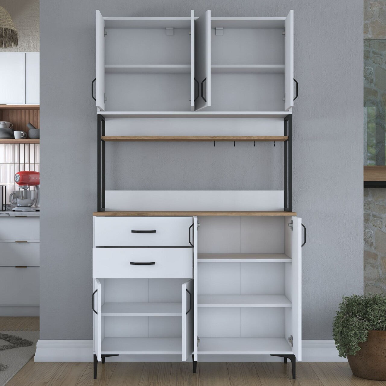 Dulap multifunctional, Hanah Home, JE213, 120x218.6x45 cm, PAL melaminat, Alb/Maro - view 5
