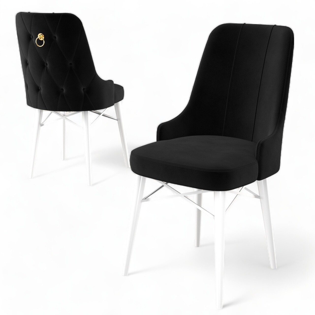 Set de scaune, Charlotte, Pare, Metal, Alb/Negru - 2 | YEO