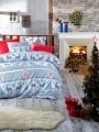 Lenjerie de pat pentru o persoana, 3 piese, 100% bumbac ranforce, Nazenin Home, Forest Blue, alb/albastru/rosu