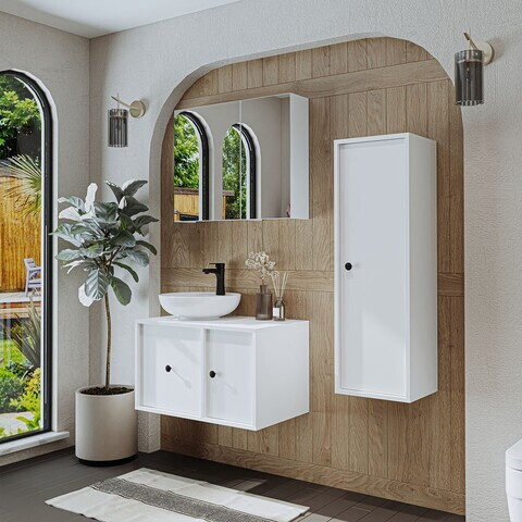 Set Dulap de Baie cu Chiuvetă și Oglindă (3 Piese), Hanah Home, 2545, MDF, Alb