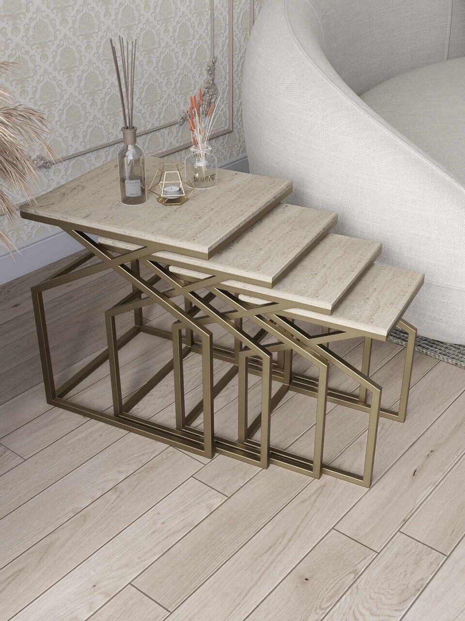 Set masute Nesting 4 piese, Hanah Home, Uygar, Maro antichizat — imaginea 2