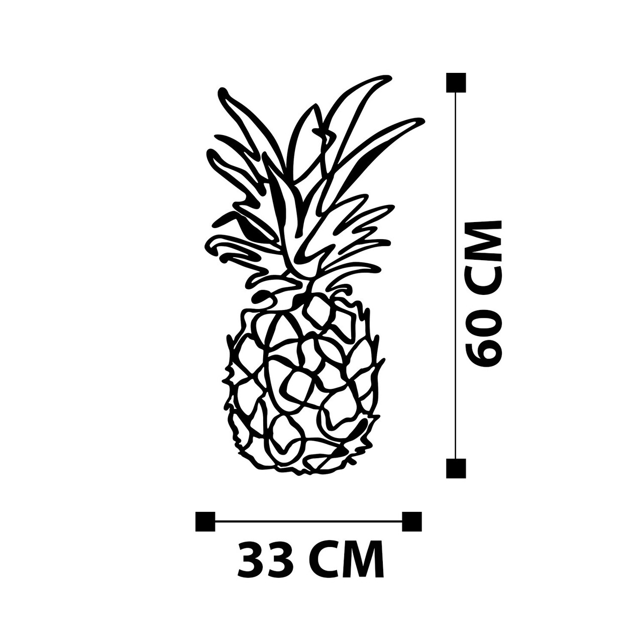 Decoratiune de perete, Ananas - M120, metal, 33 x 60 cm, negru