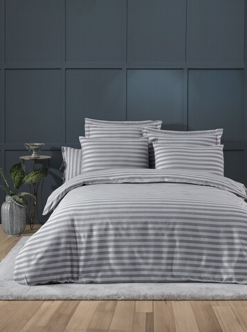 Lenjerie de pat dubla, Water Yollu Saten - Light Grey, EnLora Home, 70% bumbac/30% poliester
