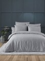 Lenjerie de pat dubla, Water Yollu Saten - Light Grey, EnLora Home, 70% bumbac/30% poliester