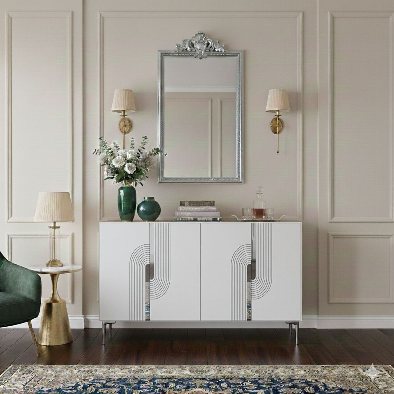 Consola, Hanah Home, Meyra 120, 120x75x32 cm, Alb / Argintiu - view 2