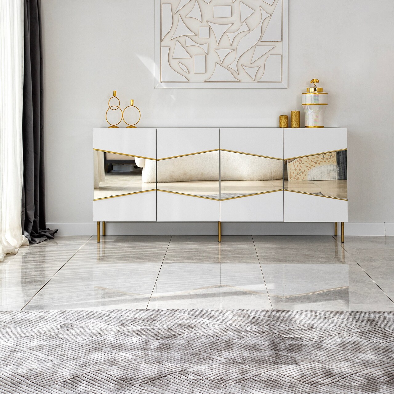 Consola, Neostill, Nice, 180x80x40 cm, PAL, Alb/Auriu - 1 | YEO