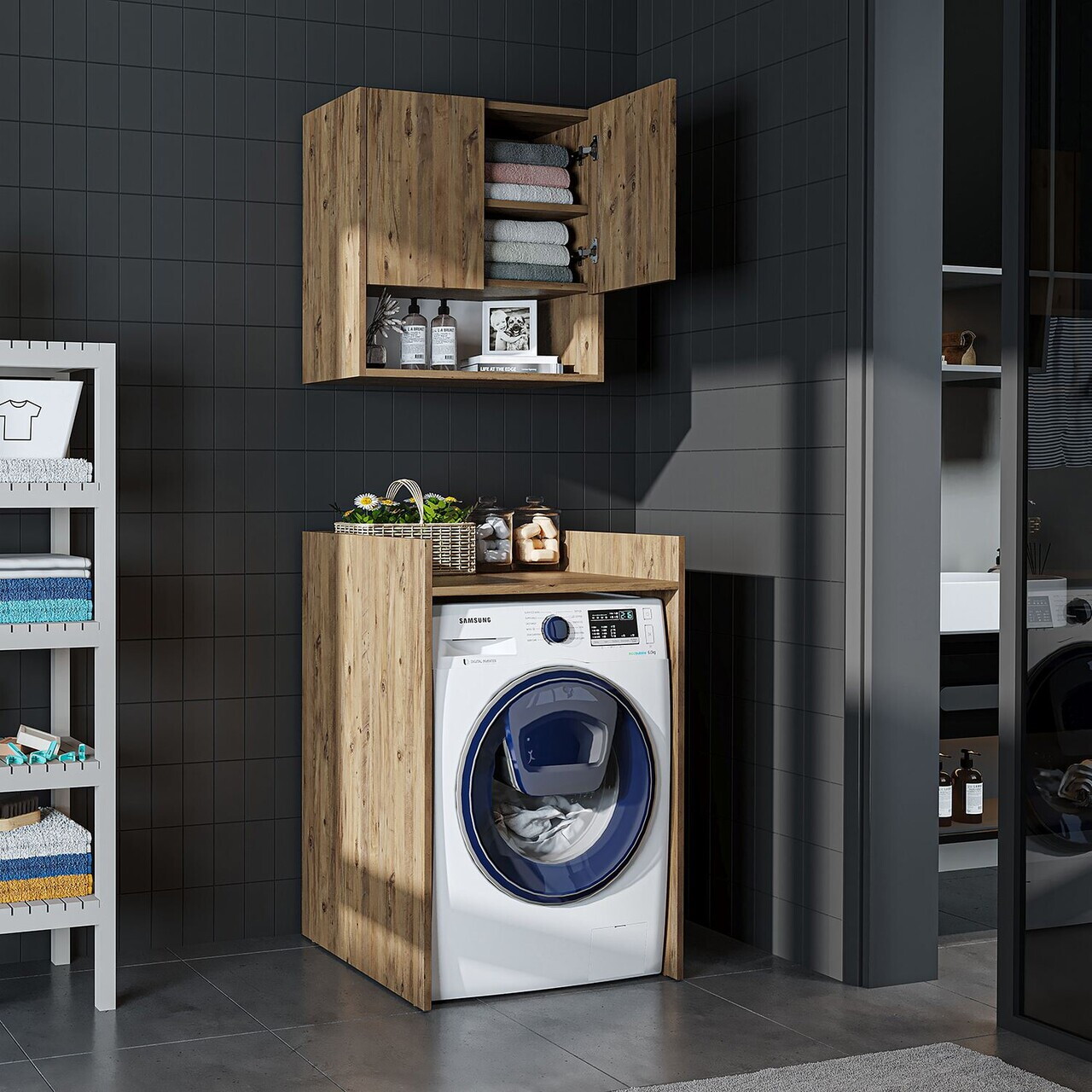 Set mobilier de baie (2 piese), Hanah Home, 2811, PAL MELAMINAT, Maro — imaginea 2