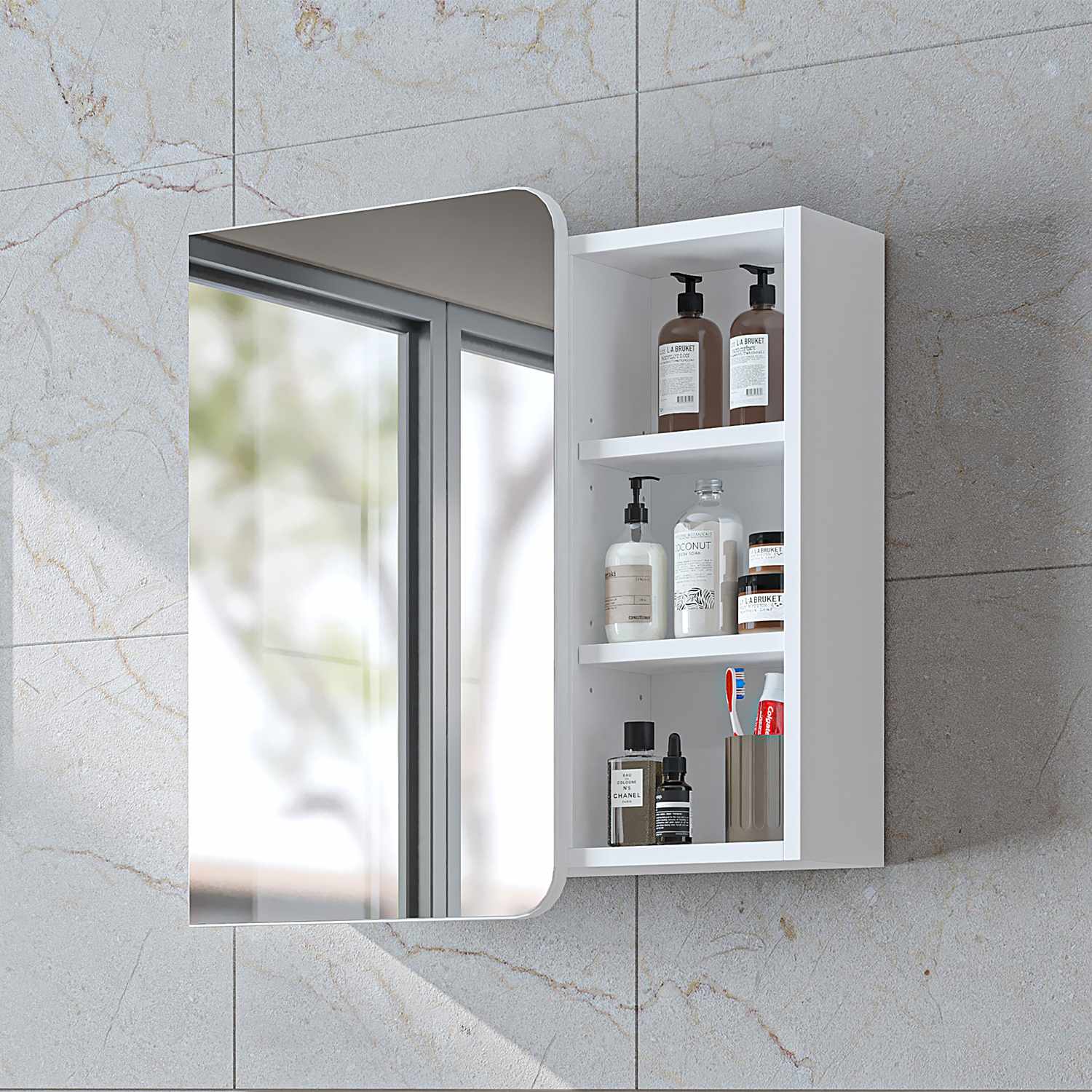 Dulap de baie cu oglindă, Hanah Home, Likya 70, 70x69.8x16 cm, PAL, Alb