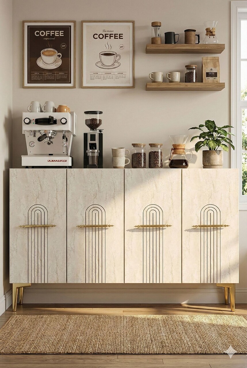 Consola, Hanah Home, Ida 120, 120x79x32 cm, White / Travertine / Gold - view 3