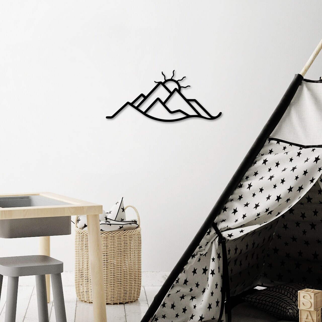 Decoratiune de perete, Mountain and Sun, Dimensiune: 60 x 26 cm, Negru — imaginea 4