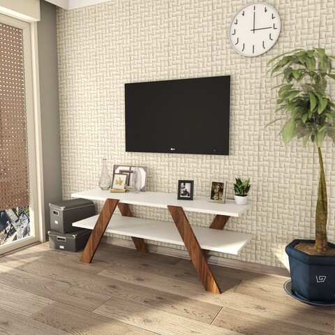 Comoda TV Basic, Almaren, 120×33.1×45 cm, alb/natural Almaren