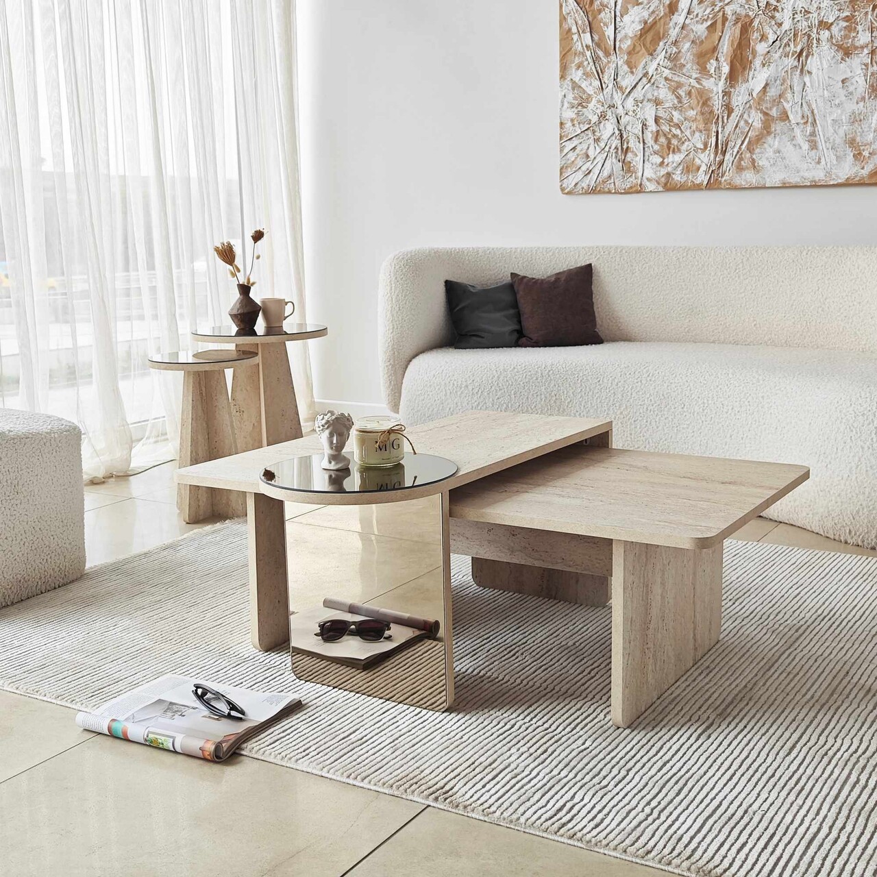 Set masute Nesting 4 piese, Hanah Home, Luna, PAL, Travertine / Bronze - imagine 2