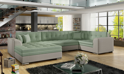 Coltar extensibil stanga 5 locuri ELTAP, Damario, 338x189x78 cm, lemn/poliester, verde menta/gri