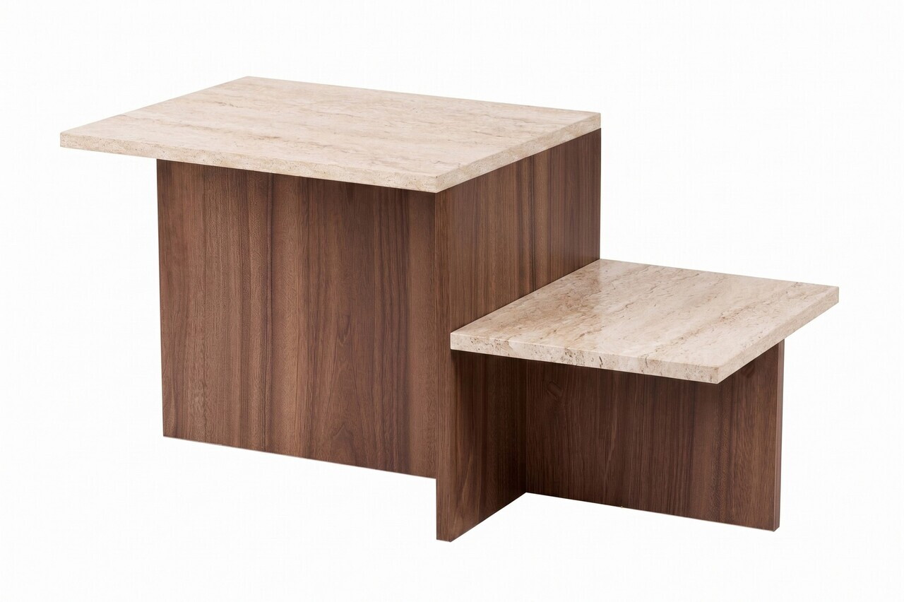 Masuta de cafea, Nordure, Harmony, 80x40x40 cm, PAL, Travertin / Nuc Venezia — imaginea 4