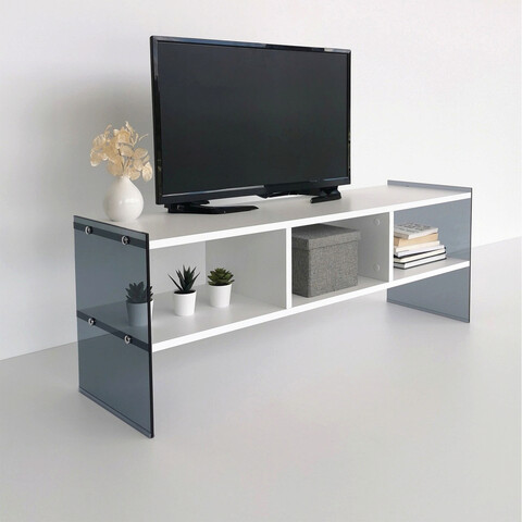 Comoda tv, neostill, tv401, 120x45x35 cm, alb / fum