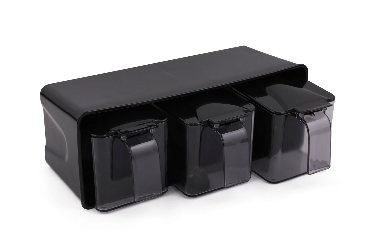 Set Recipiente Pentru Condimente, Kosova, 430KSV4337, Plastic, Negru/Argintiu