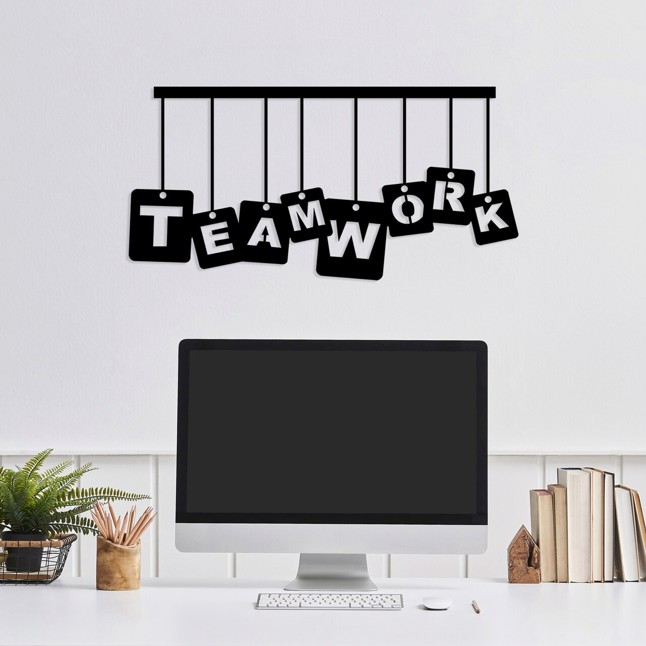 Decoratiune de perete, Teamwork, Metal, 70 x 35 cm, Negru - 2 | YEO