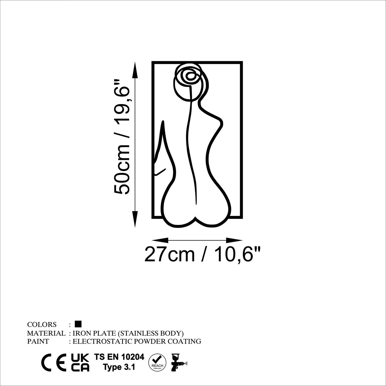 Decoratiune de perete, Rose Silhouette, Dimensiune: 50 x 27 cm, Negru — imaginea 6