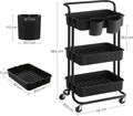 Carucior pentru depozitare, Songmics, 41.6x33.5x86.3 cm, otel/plastic, negru