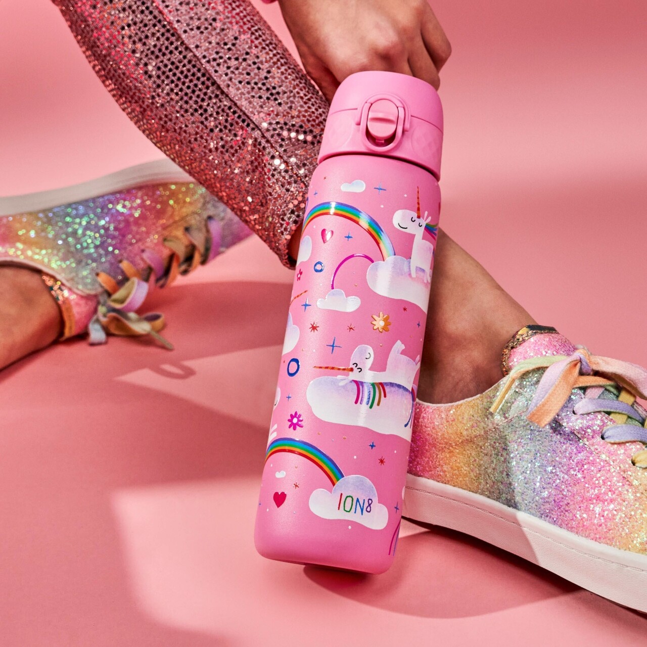 Sticla apa pentru copii Slim, inox, 600ml, Unicorn Rainbows - Ion8 - imagine 5