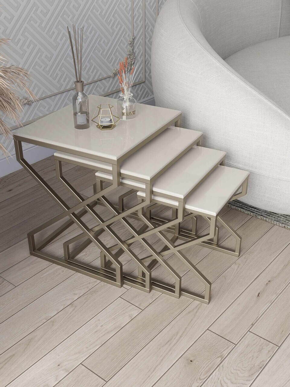Set masute Nesting 4 piese, Hanah Home, Ela, Antic / Crem — imaginea 2