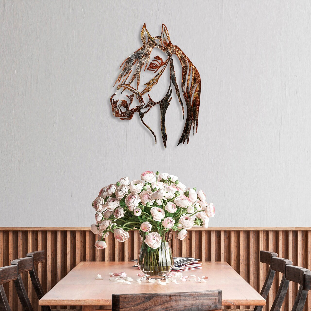 Decoratiune de perete, Horse, Metal, 38 x 53 cm, Multicolor - 2 | YEO