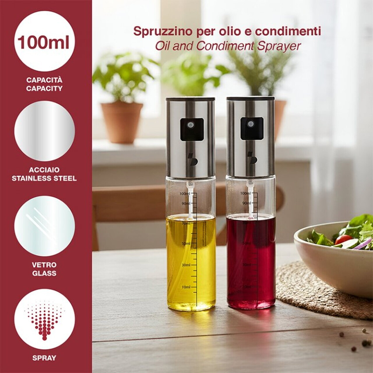 Pulverizator pentru ulei si condimente lichide Beper, 100 ml, sticla/inox, transparent - view 6
