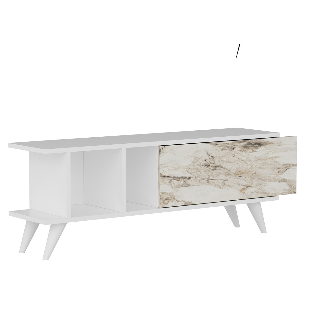 Comoda TV, Odessa, Liberty, 120x30x45 cm, PAL, Alb / Marmură - 2 | YEO