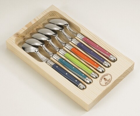 Set 6 lingurite cu suport London mix Laguiole, Jean Dubost, inox/lemn, multicolor