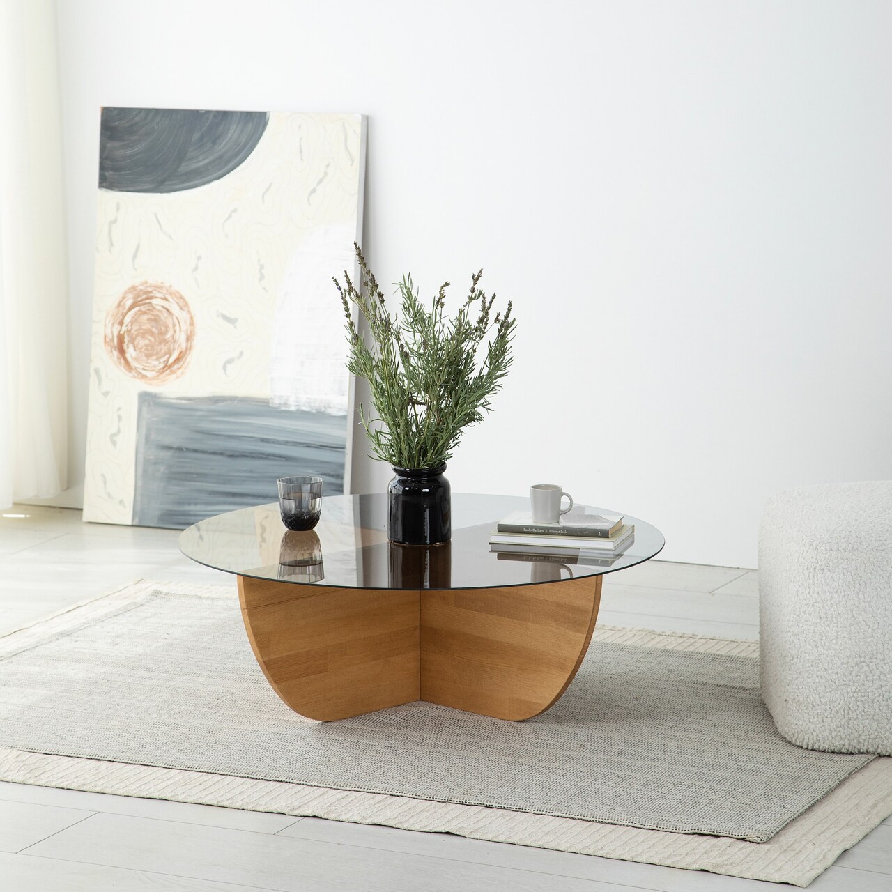 Masuta de cafea, Neostill, Lily Wood, 90x30x90 cm, Blat: 100% STICLA CALITA, Stejar - 1 | YEO