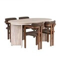 Set masa extensibila si scaune (5 piese), Nordure, Aleria 4, Travertin / Nuc / Maro